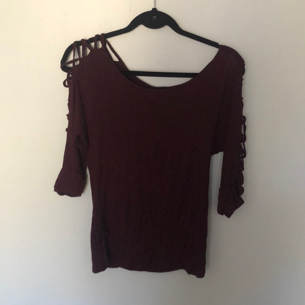 wine colored mid length sleeve tee shirt